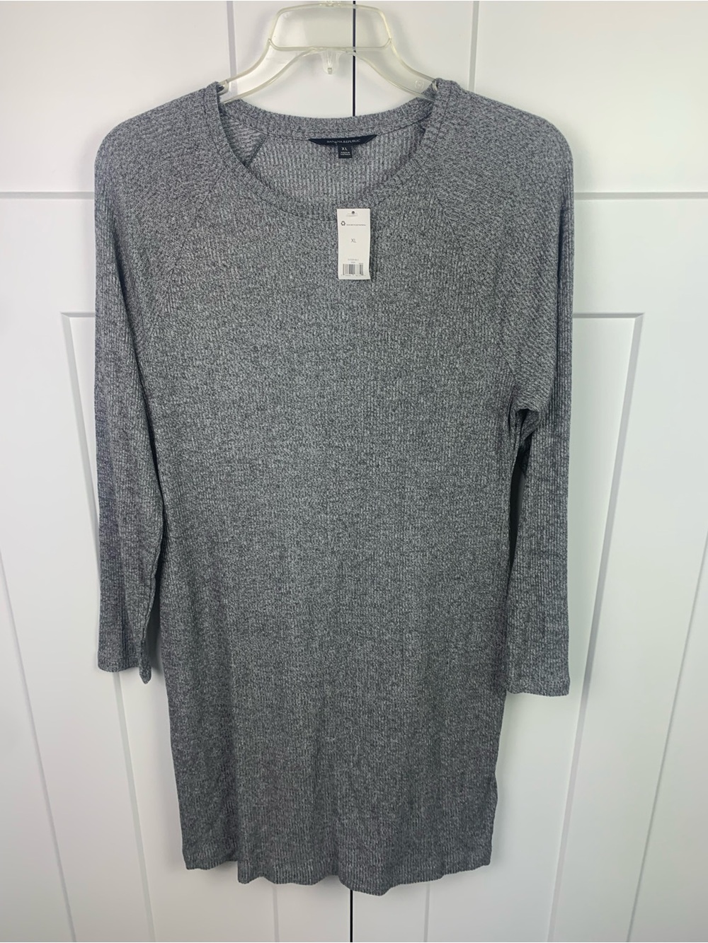 NWT Banana Republic XL Sweater Dress Black Gray Marled Ribbed Preppy Casual